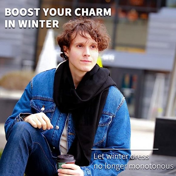 New Men Winter Scarf Soft Warm Long Cashmere Feel Scarves - Picture 3 of 6